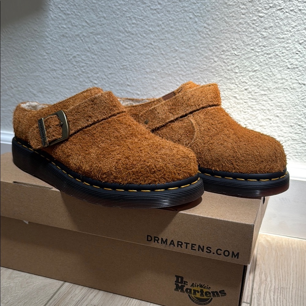 Dr. Martens Brown Suede Slippers with Chunky Sole